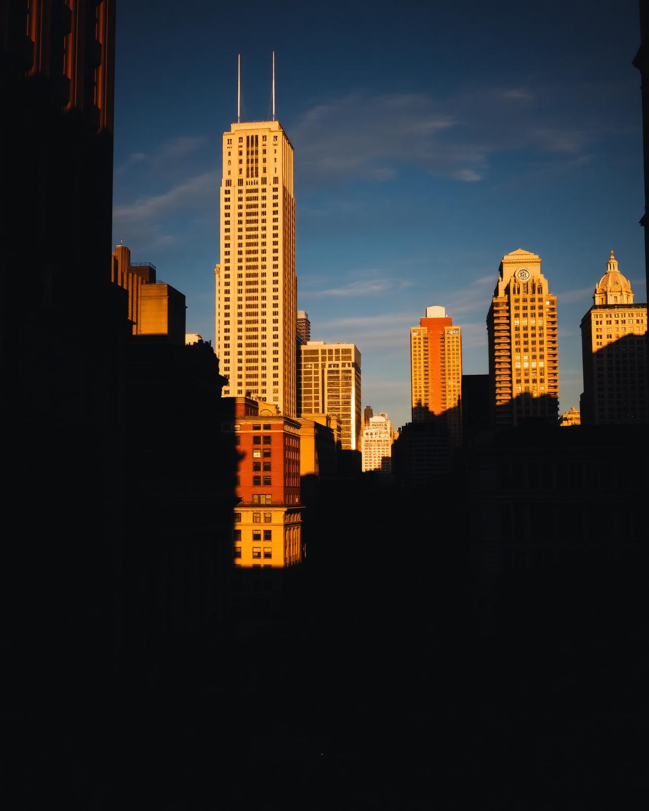 Chicago financial district at golden hour